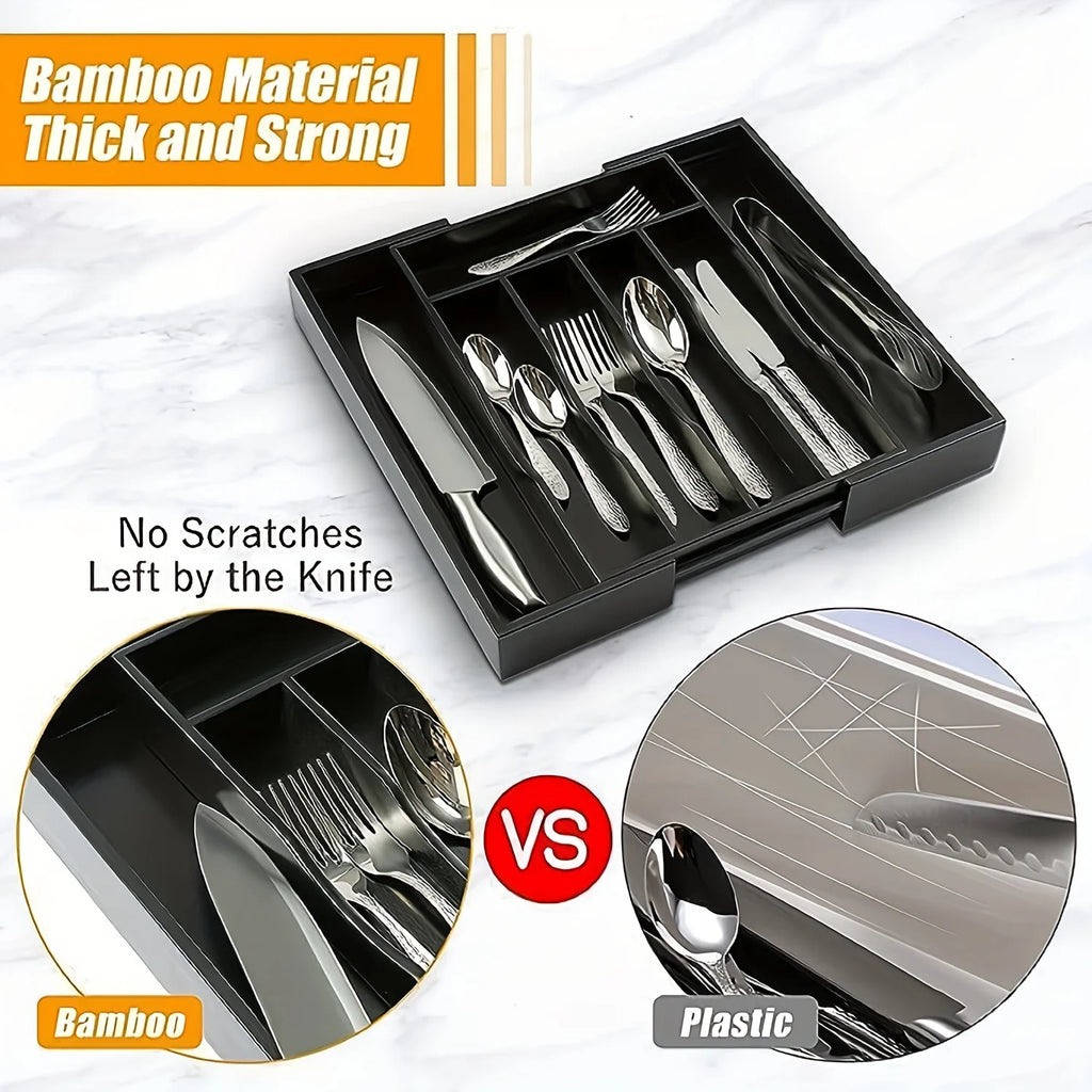 Silverware Drawer Organizer, Adjustable Expandable Utensil Tray, Plastic Cutlery Storage for Flatware, Knives, Spoons, Gadgets