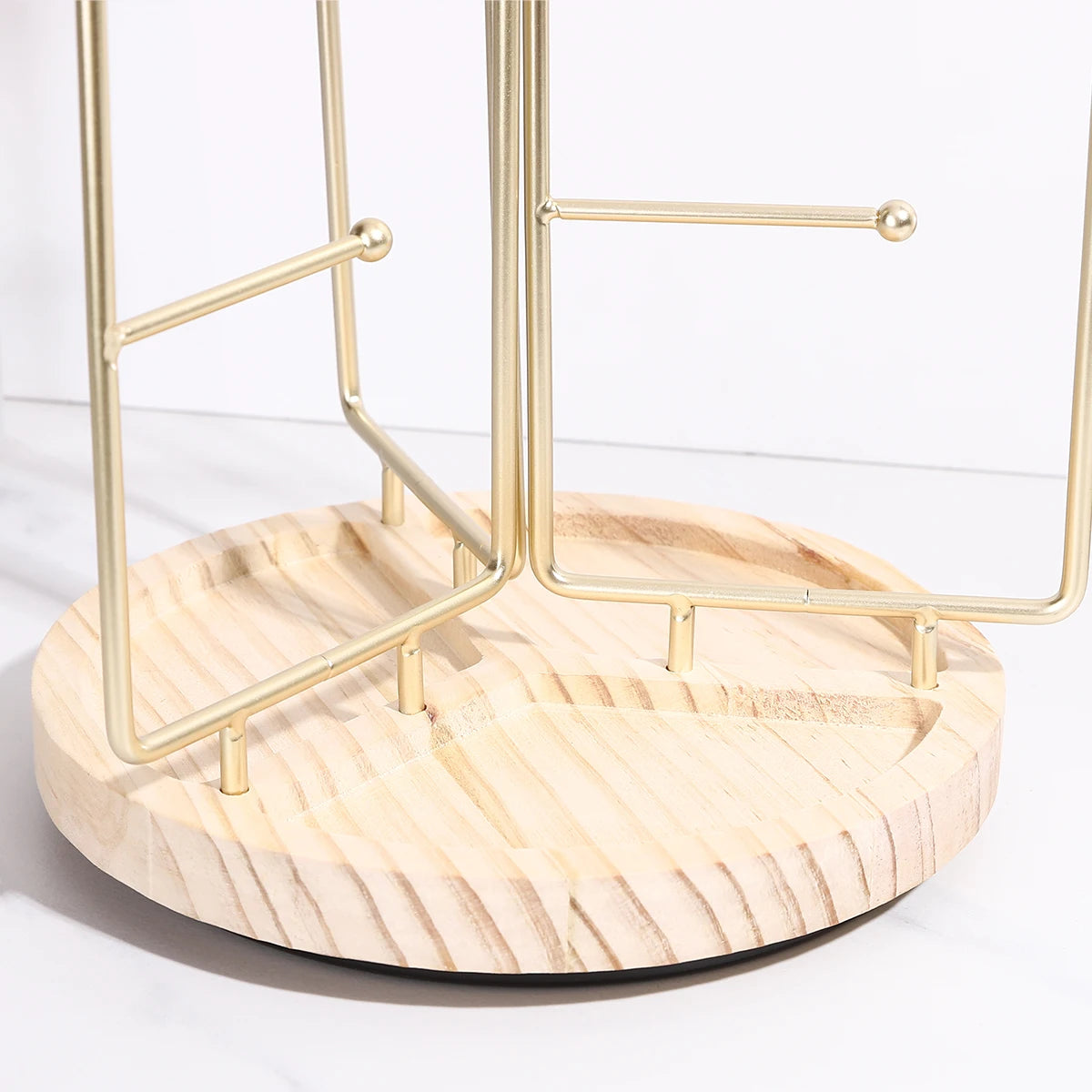 Iron Jewelry Organizer Stand - Gold Metal Frame & Wooden Base, Foldable & Rotatable, Multi-Compartment for Earrings/Necklaces/Br